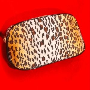 Patent leather/Leppard print Lacome cosmetic bag